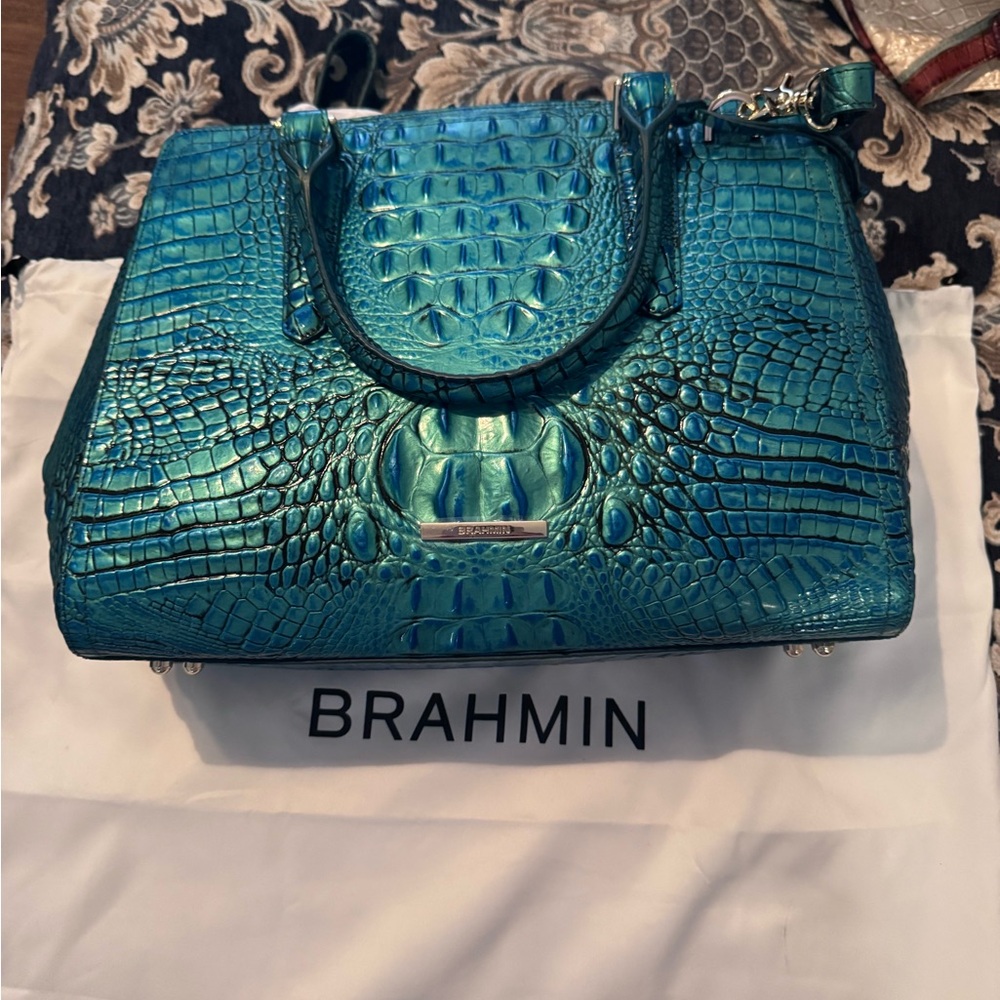 Brahmin Turquoise Embossed Satchel